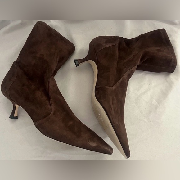 Stuart Weitzman VINNY 50 BROWN STRETCH SUEDE ANKLE BOOT KITTEN HEEL SHOE 8 $650 - Picture 9 of 13